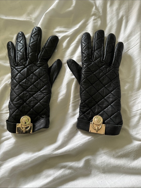 Michael Kors Accessories - Michael Kors Black Quilted Leather Gloves with Gold Hardware